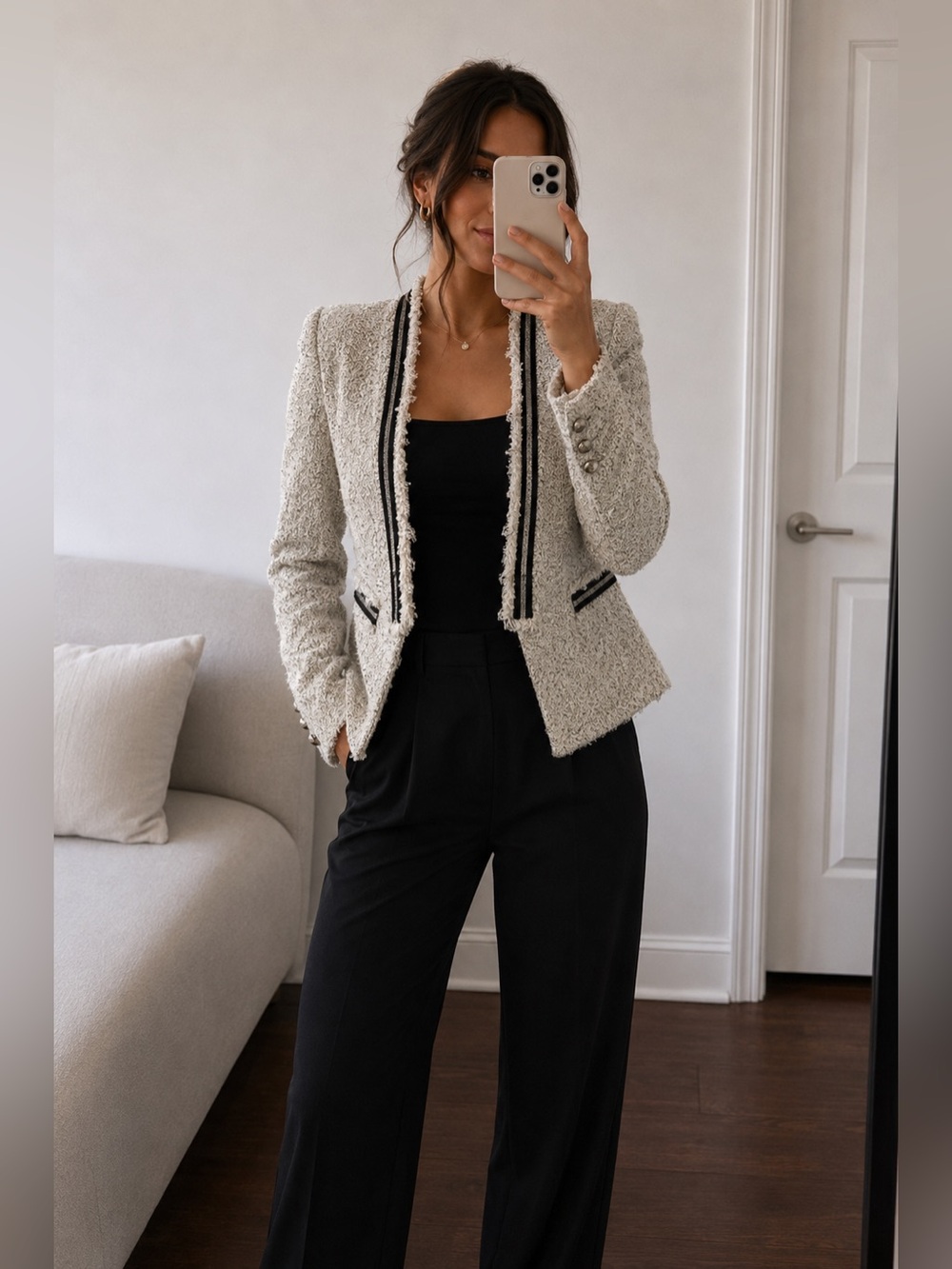 Zara Boucle Blazer with Metal and Raw Edge details